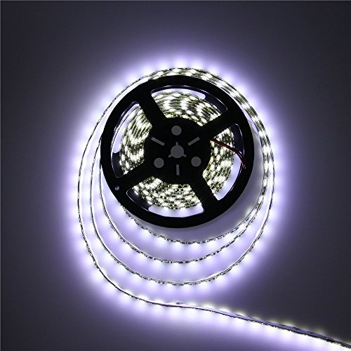 ALITOVE 16.4ft 5050 SMD Black PCB Cool White LED Flexible Strip Ribbon Light 5M 300 LEDs Waterproof IP65 DC 12V for Home Garden Commercial Area Lighting