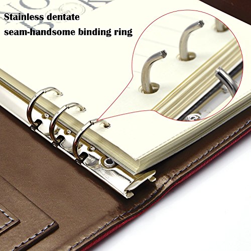 Leather Planner 6 Ring Binder Journal Pu Cover Daily Day Planner Refillable A5 Divider Inserts 2018 2019,lined Undated,164 Lined Beige Pages,8.11x5.5Inches by izBuy (Red) - Thumbnail 3