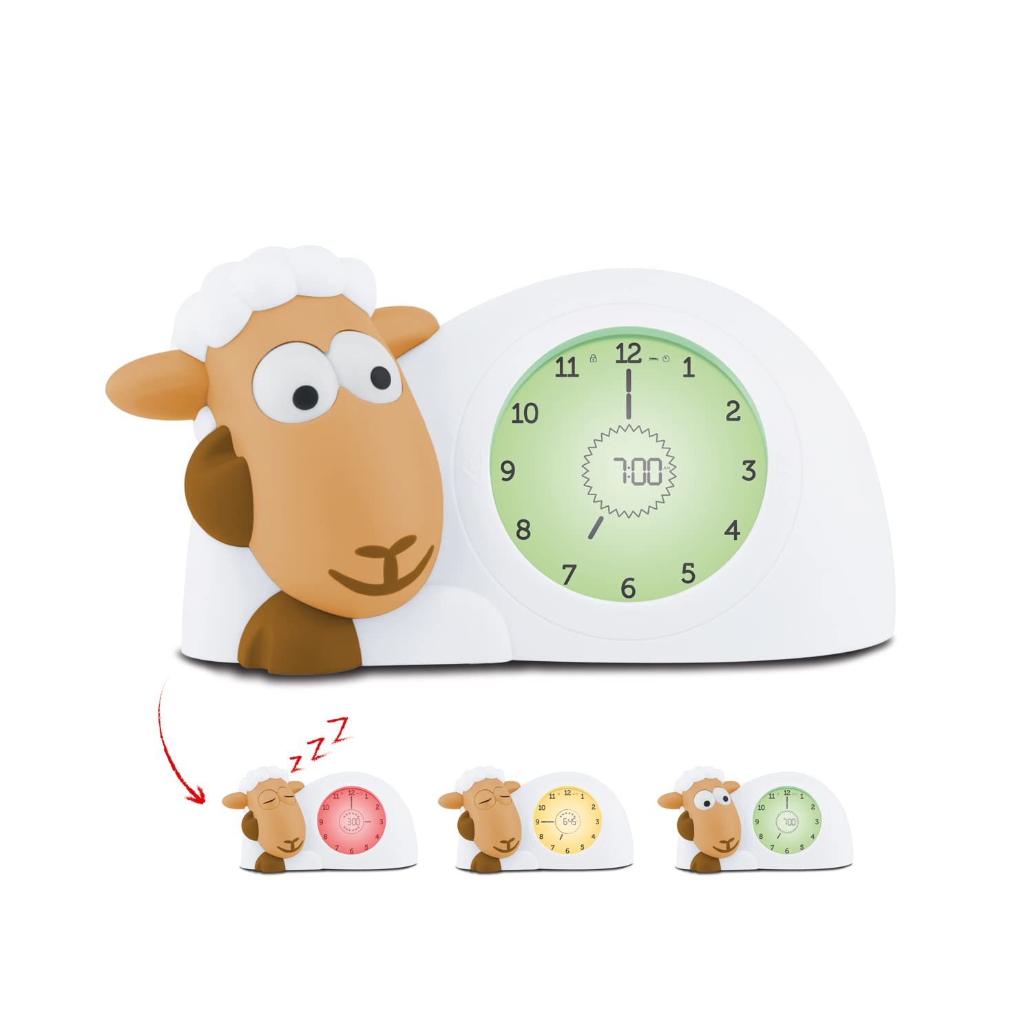 ZAZU Sam the Lamb Clock - Sleep Trainer Clock & Nightlight for Kids | Light Up Alarm Clock | Helps teach your child when to wake up with visual indicators | Adjustable Brightness | Auto off