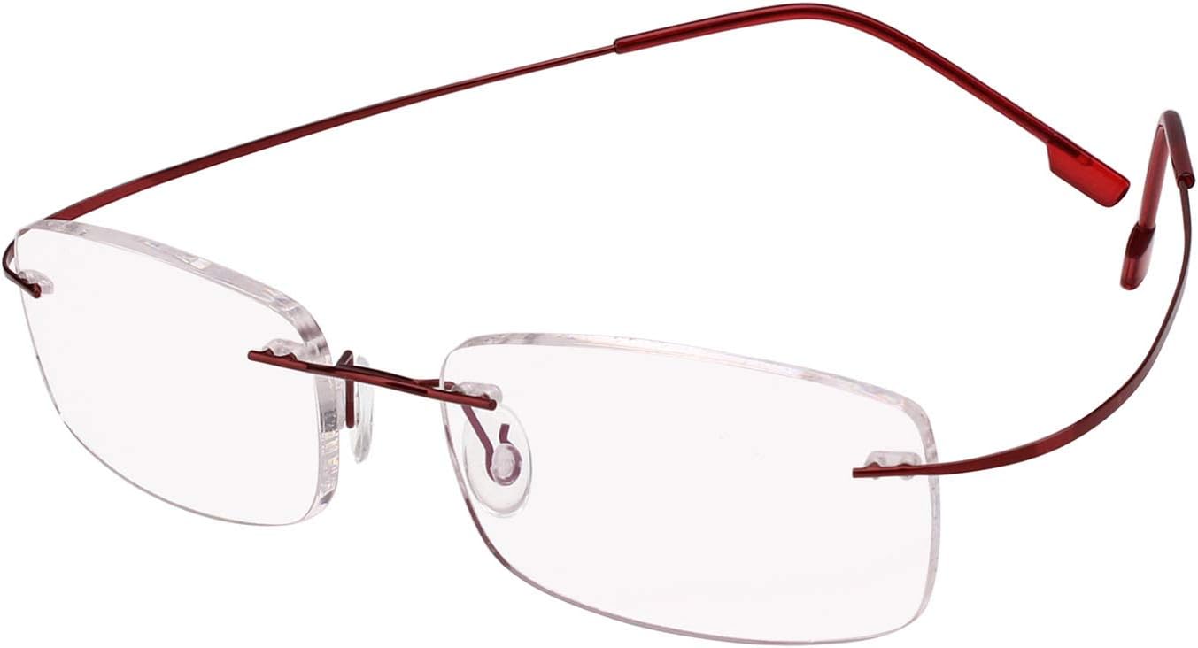 Agstum Memory Titanium Rimless Flexible Hingeless Reading Glasses (Red, 2.00)