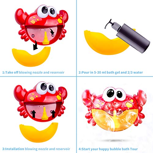 Refasy Bubble Blowers for Kids Ages 2-5,Musical Bath Toys for Kids Best Xmas Birthday Gifts Toys for Boys Girls Crab Shape Bubbles Tub Machine for Kids Ages 4-8 Bubble Maker Blower for Kids Red