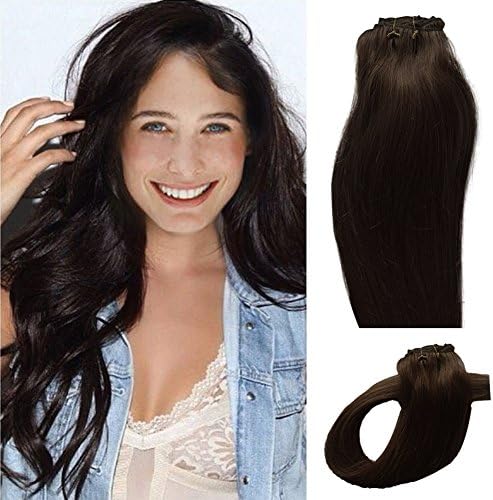ChicFusion 16" Clip in Human Hair Extensions Double Weft Off Black 7 wefts 70gram 2.46oz