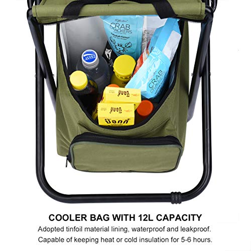 RUNACC Multi-Purpose Cooler Chair Durable Oxford Cloth Folding Chair Outdoor Foldable Chair with Cooler Bag for Hiking, Fishing, Camping and Picnic, Army Green - Thumbnail 2