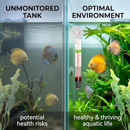 JHAZUN Set Of 3 Glass Thermometers For Aquarium - Temperature Meter With Suction Cup,Clear Reading,For Freshwater and Salt Water Fish Tanks