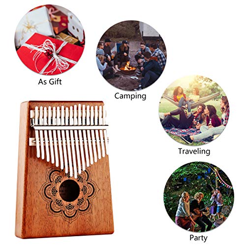 Kithouse Kalimba 17 Keys Thumb Piano, Portable thumb piano Mbira Finger Piano Include EVA protective Kalimba box, Music Song Book, tuning hammer(Mandala Flower), Gift for Kids Adult Beginners - Thumbnail 3