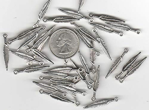 50 Silver Tone Native American Indian Feather Charms - Jewelry Making Charm Pendant Bracelet