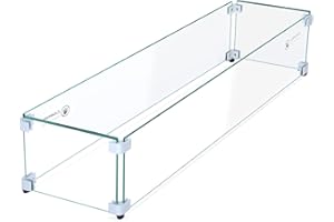Apromise Fire Pit Wind Guard - 23.5" x 7.5" x 6.5" Fire Pit Glass Wind Guard for Rectangular Fire Pit Table | Easy to Assemble with Pre-install Gasket, Thick Tempered Glass and Hard Aluminum Brackets
