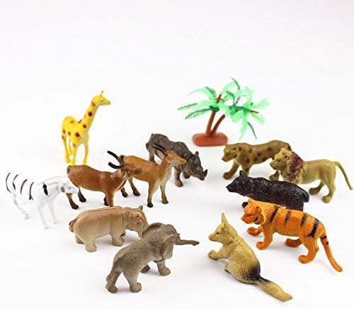 GREATLOVE 12 pieces of Plastic Wildlife Model Toys with Giraffes, Bears, Tigers, Foxes, Lions, Hippos, Rhinoceros, Elk, Antelope, Zebra, Leopard and Elephant