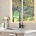 KINGO Farmhouse Single Hole Oil Rubbed Bronze Stainless Steel Spring Kitchen Faucet, Matte Black Tall Kitchen Sink Faucet with Pull Down Sprayer