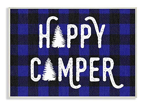 Stupell Industries Happy Camper Blue Black Buffalo Plaid Wall Plaque Art, 10 x…
