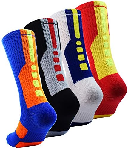 4 Pack Men's Sport Crew Sock Basketball Cushioned Dri-Fit Athletic Long Compression Socks