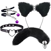 Ctallthy Wolf Fox Furry Tail Plug and Ears Headband Animal Costume Fancy Dress Halloween Adjustable Faux Fur Tail and Ears