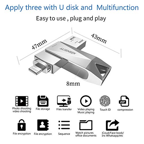 USB Flash Drive for iPhone Photo Stick USB 3.0 256GB Memory Stick for Andriod Phone Micro Thumb Drive 4in1 iOS USB Drive for iPhone X XR XS 6 6S 7 7S 8 8S iPad iOS Mac Windows Computer