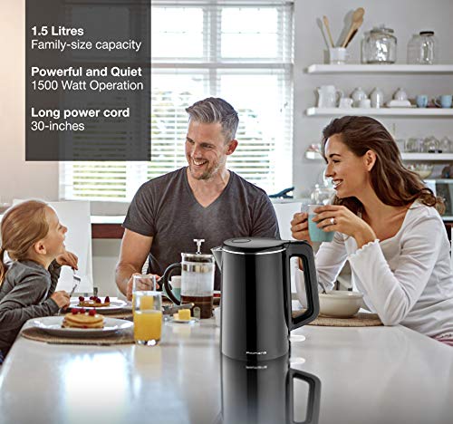 Premium Cordless Hot Water Electric Tea Kettle - Automatic Shut Off - Double Wall Cool Touch - Water Heater Boiler, Fast Boil - Portable Kettle - British Strix Сontroller