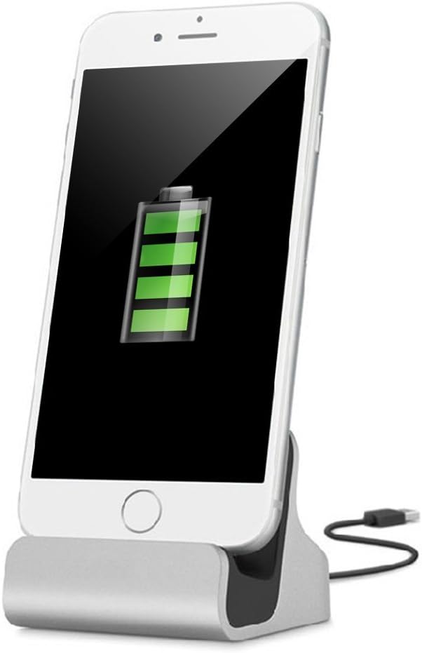 iMoreGro Phone Dock Charging Stand Dock Station Compatible with Phone X/8/8 Plus/7/7Plus/6/6 Plus/6s/6s Plus/5/SE(Silver)