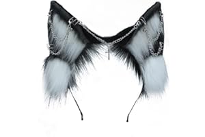 VIGVAN Handmade Wolf Fox Ears Animal Cosplay Cute Head Accessories for Halloween (Chain Black White)