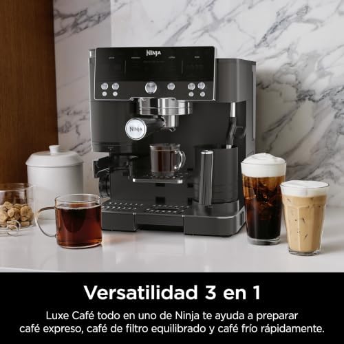 Máquina de café Luxe Premier 3-em-1 de espresso, cold brew e filtro com moinho e espumante integrados - 25 configurações de moagem e 4 predefinições de espuma - preta, ES601EUGM
