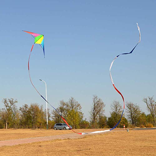 Kite Tail,Flat Ribbon Streamer Rainbow Multi Color (Red Blue White), 49 Feet