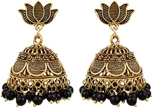 Oxidized Metal Black Beads Jhumka Indian Earrings Jewellery for Girls and Women