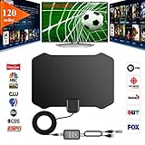 GreenYellow - Indoor Digital HDTV Amplified Television Antenna Freeview 4K 1080P HD VHF UHF for Local Channels 120 Miles Range with Signal Amplifier Support All TV's-13ft Coax Cable 