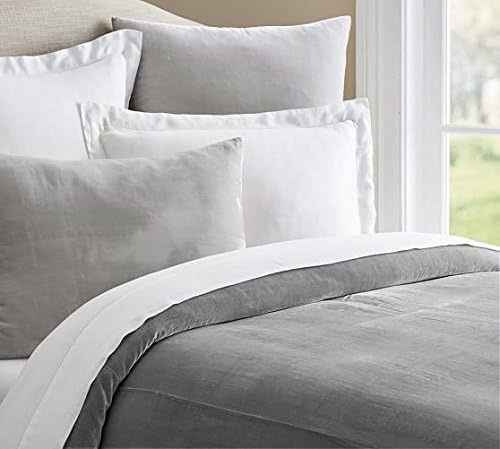 400 Thread Count 100% White Cotton Duvet Cover with Silky Soft Velvet Front, Durable and Fade Resistant, Ultra Soft, Zipper Closure (Silver Grey, Twin / Twin XL)
