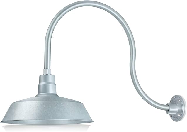 14in Galvanized Finish Outdoor Gooseneck Barn Light Fixture With