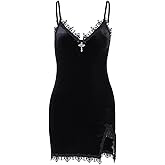 TSMNZMU Women Gothic Mini Dress Velvet Sleeveless Lolita Dresses Emo Grunge Punk Dress Goth Sexy Halter Dress