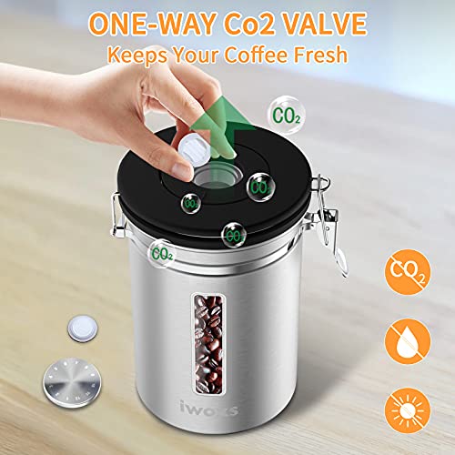 Coffee Storage Container with Date Tracker, CO2 Release Valve and