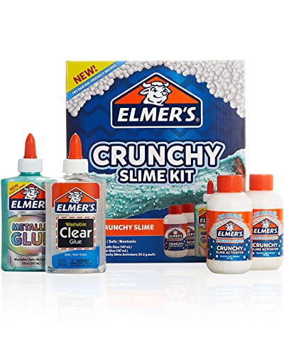 Elmer’s Crunchy Slime Kit | Slime Supplies Include Metallic Liquid Glue, Clear Liquid Glue, Crunchy Magical Liquid Slime Activator, 4 Count