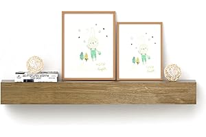 POPRHINO Fireplace Mantel Shelve, Solid Wood Baked Finish Wall-Mounted Floating Shelf for Over Fireplace, Handcrafted Floating Fireplace Mantels with Wooden Bracket, 48 x 8 x 6 Inches, Olive Brown