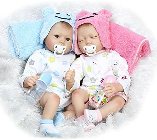 MDIDEDOLL MaiDe Reborn Baby Dolls 22" Cute Realistic Soft Silicone Vinyl Dolls Newborn Real Baby Twins Dolls(Boy and Girl)