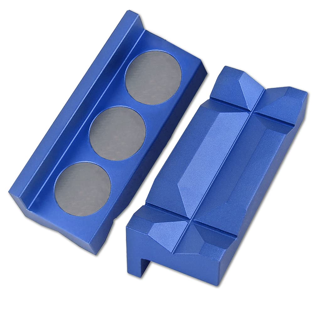 Photo 1 of BARTOO Aluminum 4" Vise Jaws Pads, Magnetic Reversible Pipe Vise, AN Fitting Vice Jaw Covers, Professional Grade Multi-Purpose Vise Jaw Protective Inserts for Any Metal Bench Vice (4", Blue)