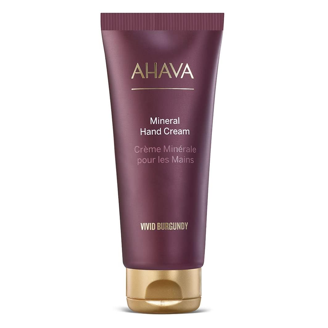 AHAVA Vivid Burgundy Mineral Hand Cream 100ml - Exclusive Blend of Dead Sea Minerals That Hydrate and Soothe Dry Hands Making them Soft and Supple.