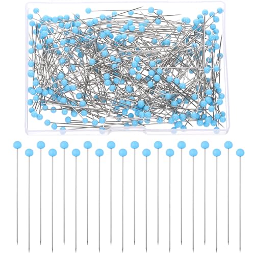 Sewing Pins 500 Pcs Stainless Steel Long Straight Pins Blue Glass Head Straight Pin Glass Ball Head Pin for Fabric Sewing Project DIY Crafts (1.75 in)