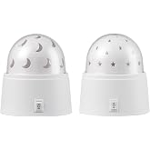 GLOBE Electric 13767 Rotating Projector Star and Moon LED Integrated Night Lights 2-Pack, 1x Star, 1x Moon, Battery Operated, 30 Min Timer, On/of Button, White Finish