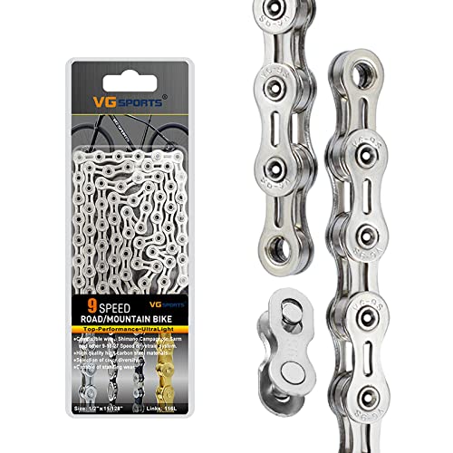 Photo 1 of VG SPORTS 6/7/8/9/10/11 Speed Bike Chains,Half Hollow/Full Hollow Lightweight Bicycle Chains for Road Bike/MTB/BMX,Silver/Gold/Titanium/Rainbow 116 Links with Missing Link