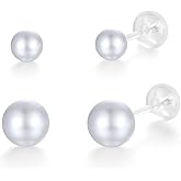 KMEOSCH 2 Pairs Plastic Post Pearl Earrings for Sensitive Ears, 4mm & 6mm Lightweight Simulated Metal Free Pearl Plastic Studs Earrings for Women Metal-allergy