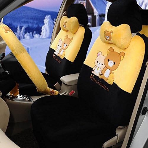 18pc cartoon universal car seat covers yellow black car cushion neckrest rearview seat cover