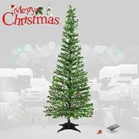 Joy&Leo 5 Foot Holly Leaf Berry Sequin Branches Green Tinsel Christmas Tree, Easy to Assemble and Store, for Small Spaces Apartment Fireplace Party Home Office Store Classroom Xmas Decorations