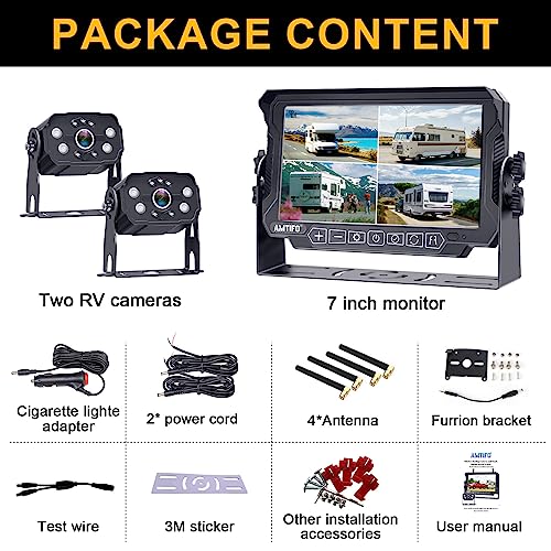 RV Wireless Backup Camera 2 Cameras Plug and Play for Furrion Pre