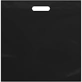Purple Q Crafts Large Plastic Bag with Die Cut Handle Bag 18"x18" Black Plastic Merchandise Bags 50 Pack for Retail, Gifts, Trade Show and More