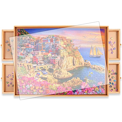 Rekcopu 1500Pcs Puzzle Board,Jigsaw Puzzle Table with Drawers for Puzzle Storage,Portable Puzzle Table for Adults Teens…