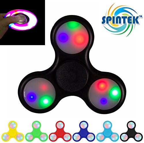 Spintek LED Fidget Spinner (BLACK) Toy Hand Tri Spinner Best Stress Reducer Boredom Anti Anxiety ADD, ADHD, Autism Adult Children Kids 360 Spinner Helps Focusing Fidget Toys Focus