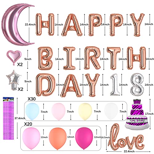 18. Geburtstag Deko Luftballons set, Happy Birthday und 28-Zoll-Roségold-Mond Luftballons Dekorationen \
