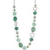 BULINLIN Beaded Long Necklace for Women Silver Sweater Chain Necklace with Crystal Resin Beads, Fashion Jewelry Necklace