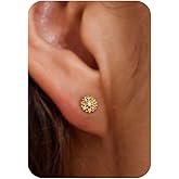 Plenky Gold Earrings-14K Gold Plated Flower Earrings Dainty Birthstone Cubic Zirconia Studs Flower Earrings for Women Birthday Gift for Her