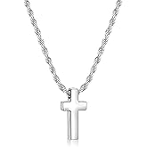 Fiusem Valentines Gifts for Him - Cross Necklace for Men, Mens Cross Necklaces with 2.5mm Rope Chain, Stainless Steel Pendant Chain 16-28 Inch, Jewelry Gift