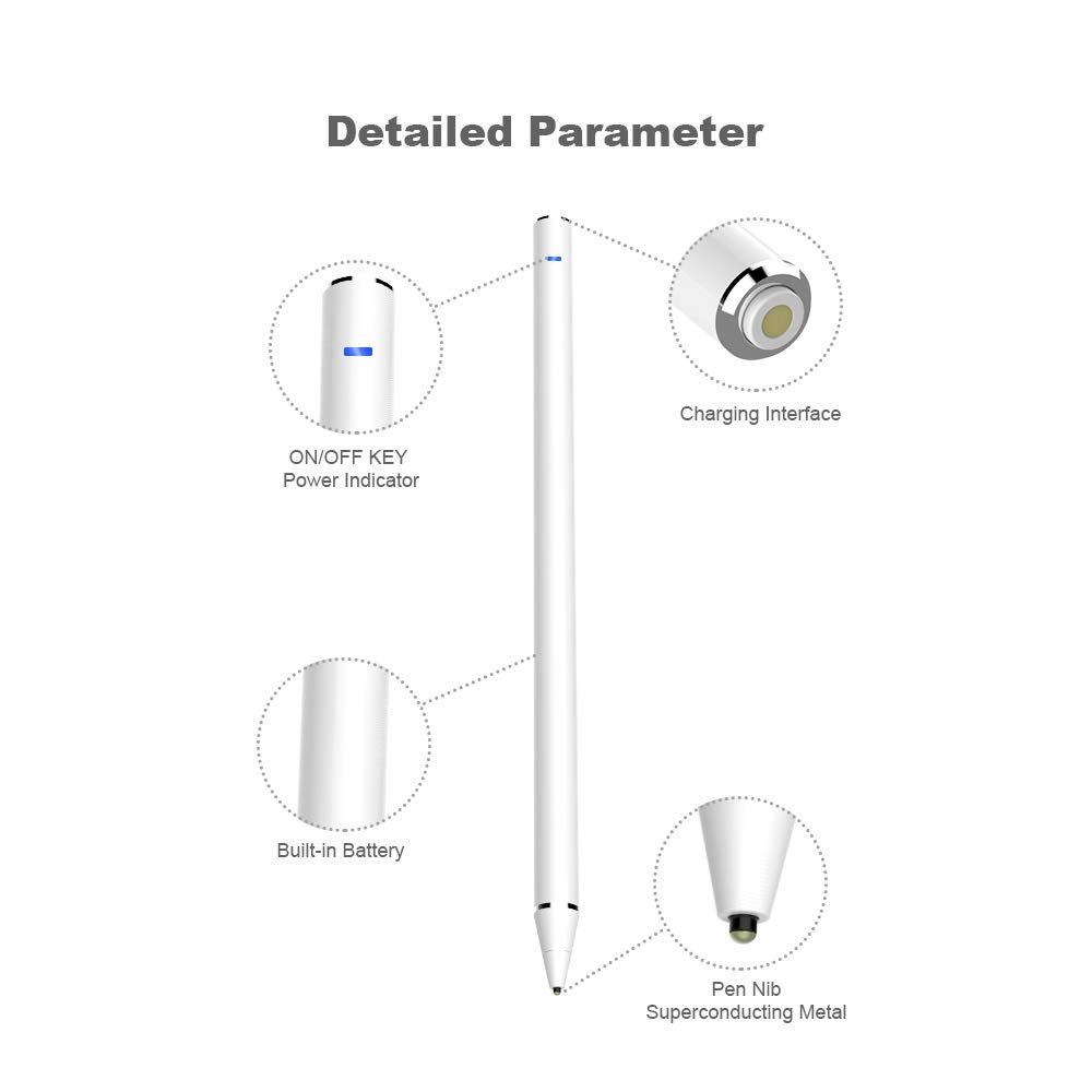 LOBKIN New Stylus Pens for Touch Screens High Sensitive Rechargeable Active Styli Tip with 1.5mm Fine Tip for Drawing & Writing, 5 Mins Auto-Off Smart Digital Pencil for Most Smartphones, Tablet
