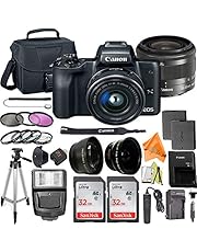 Canon EOS M50 Mirrorless Digital Camera 24.1MP w/EF-M 15-45mm f/3.5-6.3 is STM Lens + ZeeTech Accessory Bundle, 2 Pack SanDisk 32GB Memory Card, Case, Tripod, Filter Kit and Flash