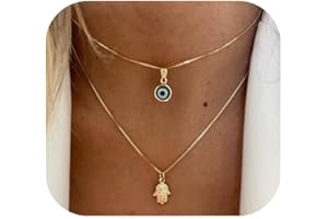Ieftop Evil Eye Necklace for Women 14K Gold Plated Delicate Necklaces Blue White CZ Diamond Pendant Necklace Cute Boho Tiny Evil Eye Lucky Protection Jewelry Gift for Women